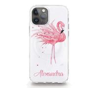 Personalised Initials Phone Case For Huawei Phones, Nova 5T, Mate 30,10, 20 Pro, Lite, Honor 8, 9, Watercolour Art Print, Pink Flamingo with Custom Pink Name/Text on Hard Phone Cover