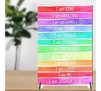 Personalised Inspirational Freestanding Plaque for Families - I am Kind, Amazing, Unstoppable, Brave, Unique, Strong, Important, Worthy, Enough, Loved, Motivational Sign (MDF Wood - A4-30cm x 21cm)