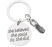 Personalised Inspirational Running Keychain, 'She or He Believed She Could' Motivational Charm with Running Shoe Pendant