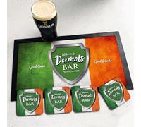 Personalised Irish Bar mat | Coaster set -St Paddys Day Irish Flag Beer accessories barware man cave gift