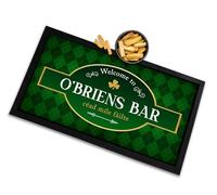 Personalised Irish Bar Mat | Green Diamond Check | St Patricks Day Decor | céad míle fáilte bar Runner, Home bar Accessories
