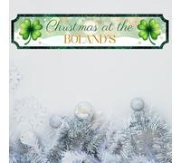 Personalised Irish Christmas Street Sign: 6 Designs (Shamrock, Leprechauns) | Custom 2-Line Text on MDF Wood/Acrylic Decorative Plaque (Clover, MDF Wood - Small - 290mm x 63mm)