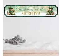 Personalised Irish Christmas Street Sign: 6 Designs (Shamrock, Leprechauns) | Custom 2-Line Text on MDF Wood/Acrylic Decorative Plaque (Teddy, MDF Wood - Medium 390mm x 85mm)