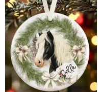 Personalised Irish Cob Christmas Ornament - Piebald Horse Design - Gift Boxed Ceramic Bauble for Horse Lovers - Custom Name & Message Equestrian Decoration - Memorial Keepsake Gift