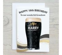 Personalised Irish Stout Design Card | Guinness-Style Pint Glass | Add Name, Year, Occasion & Relationship | 300gsm Linen | 21cm x 15cm | White Envelope Included