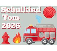 Personalised Iron-On Transfer Set for Textiles, School Child 2026, Customisable, Children, First Day of School, Fire Engine, Start of School, T-Shirts, Gym Bag, School Cones, Iron-On Gift