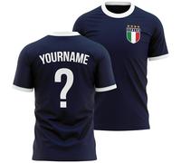 Personalised Italia Name and Number T Shirt for Men Italian Badge Football Tee Italy Supporters Top, XL, Navy/White