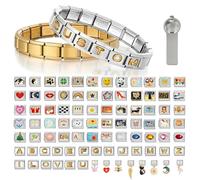 Personalised Italian Charm Bracelet, 10/15/20 Custom Charms in 100+ Designs, Stainless Steel Adjustable Link Bracelet with Tool, Customised Diy Gifts for Women/Men
