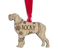 Personalised Italian Spinone Dog Christmas Tree Bauble, Jumper with Snowflakes Design, Oak Veneer Wood or White Wood Decoration with Red Ribbon (White Wood, Decoration Only)