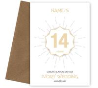 Personalised Ivory 14th Anniversary Card for Couples Wife or Husband, 14th Wedding Anniversary, Hanging