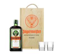 Personalised Jägermeister Gift Set with Shot Glasses - Alcohol Present for Men or Women - 70 ottle (35% ABV) in Engraved Wooden Box - Herbal Liqueur Gift for Him or Her - Unique Spirit Set