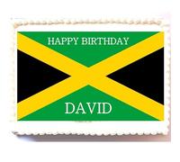 Personalised Jamaican Flag Cake Topper - Your Message - Edible Icing or Wafer - A4 Rectangle - Jamaica - Birthday - Wedding - Party (Edible Wafer)