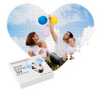 Personalised Jigsaw Puzzle Custom Photo Puzzle, 344 Piece Wooden Heart-Shaped Photo Puzzle, Make Your Own Anniversary Wedding Birthday Christmas Valentines, Gifts for Family Friend Him and Her-Heart