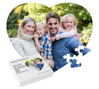 Personalised Jigsaw Puzzle Custom Photo Puzzle, 52 Piece Wooden Heart-Shaped Photo Puzzle, Make Your Own Anniversary Wedding Birthday Christmas Valentines, Gifts for Family Friend Him and Her-Heart