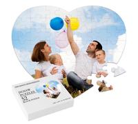 Personalised Jigsaw Puzzle Custom Photo Puzzle, 52 Piece Wooden Heart-Shaped Photo Puzzle, Make Your Own Anniversary Wedding Birthday Christmas Valentines, Gifts for Family Friend Him and Her-Heart