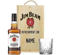 Personalised Jim Beam Bourbon Whiskey Gift Set 70cl 40% ABV with Engraved Wooden Box & Whisky Glass - American Bourbon Gift for Men Birthday Fathers Day UK