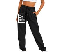 Personalised Joggers for Women Custom Jogger Sweatpants Add Text Image Photo Name Printed Lounge Pants Design Your Own Trousers Casual Baggy Gym Sport Elastic Waist Tracksuit Bottoms Black