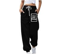 Personalised Joggers for Women Custom Jogger Sweatpants Add Text Image Photo Name Printed Lounge Pants Design Your Own Trousers Elastic Waist Tracksuit Bottoms Casual Baggy Gym Sport Black