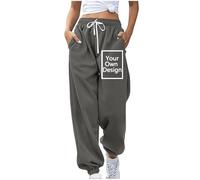 Personalised Joggers for Women Custom Jogger Sweatpants Add Text Image Photo Name Printed Lounge Pants Design Your Own Trousers Elastic Waist Tracksuit Bottoms Casual Baggy Gym Sport Gray