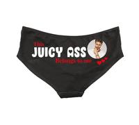 Personalised Juicy Ass Photo Women's Pants - Ladies Funny Novelty Joke Slogan Gift Gifts Present Presents Ideas Valentines Day Birthday Christmas Anniversary Underwear (2XL, Black)