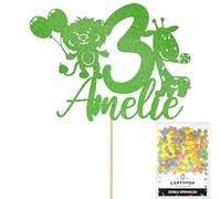 Personalised Jungle Animals Glitter Cake Topper- Green Any Custom Age & Name Glitter Cake Decoration and Sprinkles - Happy Birthday Decorations - Personalised Toppers for Cakes by Cakeshop