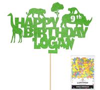 Personalised Jungle Animals Glitter Cake Topper- Green Any Custom Age & Name Glitter Cake Decoration and Sprinkles - Happy Birthday Decorations - Personalised Toppers for Cakes by Cakeshop