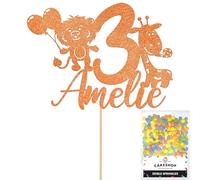 Personalised Jungle Animals Glitter Cake Topper- Orange Any Custom Age & Name Glitter Cake Decoration and Sprinkles - Happy Birthday Decorations - Personalised Toppers for Cakes by Cakeshop