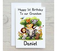 Personalised Jungle Animals Greeting Card - Custom Name, Age, Occasion & Relation - Any Occasion Card - Cute Animal Design - 300gsm Linen - Recyclable - 150mm x 210mm
