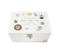 Personalised Jungle Animals New Baby White Wooden Keepsake Box | Baby Shower, New Baby Gift | 22 x 15 x 10cm