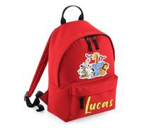Personalised Jungle Backpack, Funny Wild Animal Gift, forest safari Gift For Kids, Girls, Boys, Birthday, 9 litres Mini Fashion Backpack for Nursery, Bookbags, Rucksack, Shoulder Bag. (Bright Red)