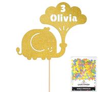 Personalised Jungle Elephant Glitter Cake Topper- Gold Any Custom Age & Name Glitter Cake Decoration and Sprinkles - Happy Birthday Decorations - Personalised Toppers for Cakes by Cakeshop