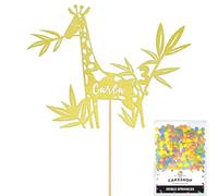 Personalised Jungle Giraffe Glitter Cake Topper Champagne Any Custom Age & Name Glitter Cake Decoration and Sprinkles - Happy Birthday Decorations - Personalised Toppers for Cakes by Cakeshop