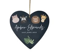 Personalised Jungle New Baby Slate Hanging Heart | Custom with Name & Date | A Unique Nursery Decor Gift for Baby Showers & Christenings