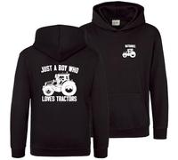 Personalised Just A Boy Who Loves Tractors Boys Hoodie Kids Custom Farming Hooded Sweatshirt, 5-6 Years, Black