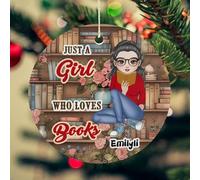 Personalised Just A Girl Who Love Books Christmas Hanging Ornament Custom Name Portrait Reading Theme Xmas Tree Ceramics Decor Gift For Reader Writer Librarian Birthday Xmas (style 5)