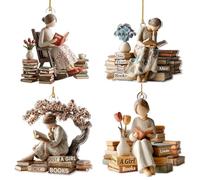 Personalised Just a Girl Who Loves Books Christmas Ornament, Custom Name Book Lover Decoration, Flat 2D Acrylic Bookshelf Tree Ornament Gift for Readers Teachers Bookworms