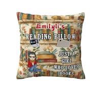 Personalised Just A Girl Who Loves Books Pillow Covers Custom Name Portrait Reading Themed Pillowcase For Sofa Bed Office Gifts For Women Book Lovers Reader Bookish Xmas Birthday (style 18)