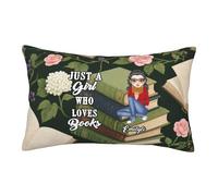 Personalised Just A Girl Who Loves Books Pillow Covers Custom Portrait Name Reading Lover Pillowcase for Sofa Bed Office Gifts for Women Book Lovers Reader Bookish Xmas Birthday (style 11)