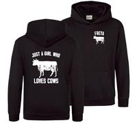 Personalised Just A Girl Who Loves Cows Hoodie Kids Girls Farming CattleHooded Top, 12-13 Years, Black