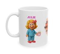 Personalised Just A Girl Who Loves Her PJS Mug, Coffee, Her, She, Miss, Mrs, Blonde Hair, 11oz, Cosy