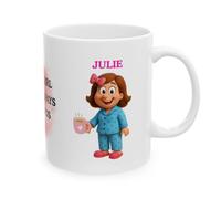 Personalised Just A Girl Who Loves Her PJS Mug, Coffee, Her, She, Miss, Mrs, Brown Hair, 11oz, Cosy