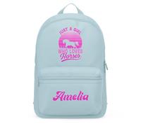 Personalised Just A Girl Who Loves Horses Mini Backpack Custom Name Back To School Bag Equestrian Rider Gift, One Size, Light Blue