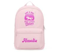 Personalised Just A Girl Who Loves Horses Mini Backpack Custom Name Back To School Bag Equestrian Rider Gift, One Size, Light Pink