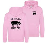 Personalised Just A Girl Who Loves Pigs Hoodie Kids Girls Piglets Piggy Farming Hooded Top, 5-6 Years, Light Pink