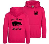 Personalised Just A Girl Who Loves Pigs Hoodie Kids Girls Piglets Piggy Farming Hooded Top, 9-11 Years, Bright Pink