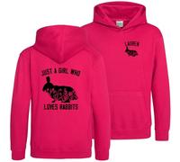 Personalised Just A Girl Who Loves Rabbits Hoodie Kids Girls Wildlife Bunnies Hooded Top, 5-6 Years, Bright Pink