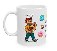 Personalised Just A Man Who Loves Doughnuts, Doughnut Lover Ceramic Coffee Mug, White with Colourful Donut Pattern, Novelty Gift, 11oz, Ceramic, Mr, Him