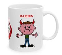 Personalised Just A Man Who's Always Horny Devil Character Ceramic Coffee Mug, White, Novelty Design with Custom Name, Fun Cartoon Theme, Boyfriend, Lover, Husband, Him, Mr, Sexy