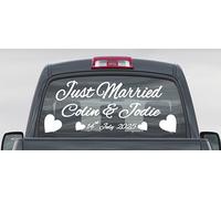 Personalised Just Married Car Window Decal, Wedding Day Banner Sticker with Names and Date, White
