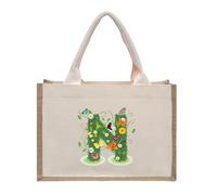 Personalised Jute Tote Bag with Letters, Cotton Canvas Beach Bag, Reusable Grocery Bag for Bridesmaid, Wedding, Shopping, Travel